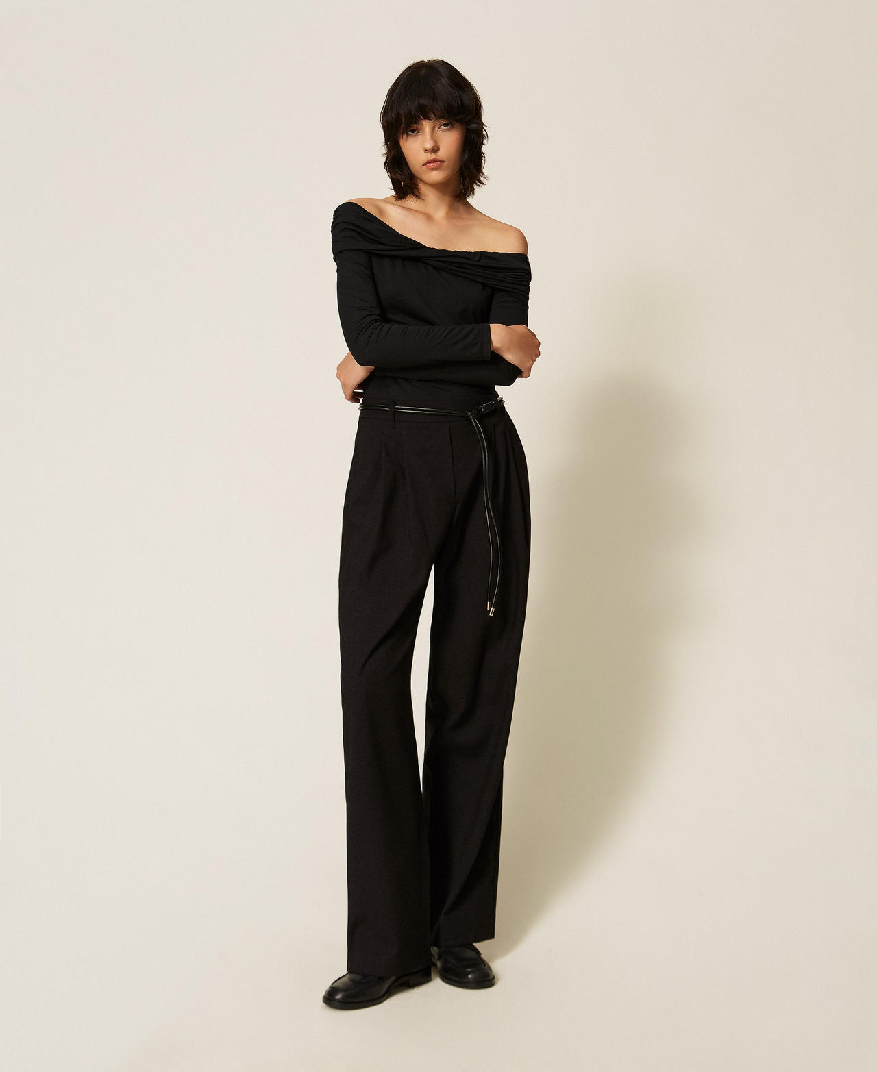 Combinaison avec drap&eacute; et ceinture Noir Femme 262LI2WEE_00006_02