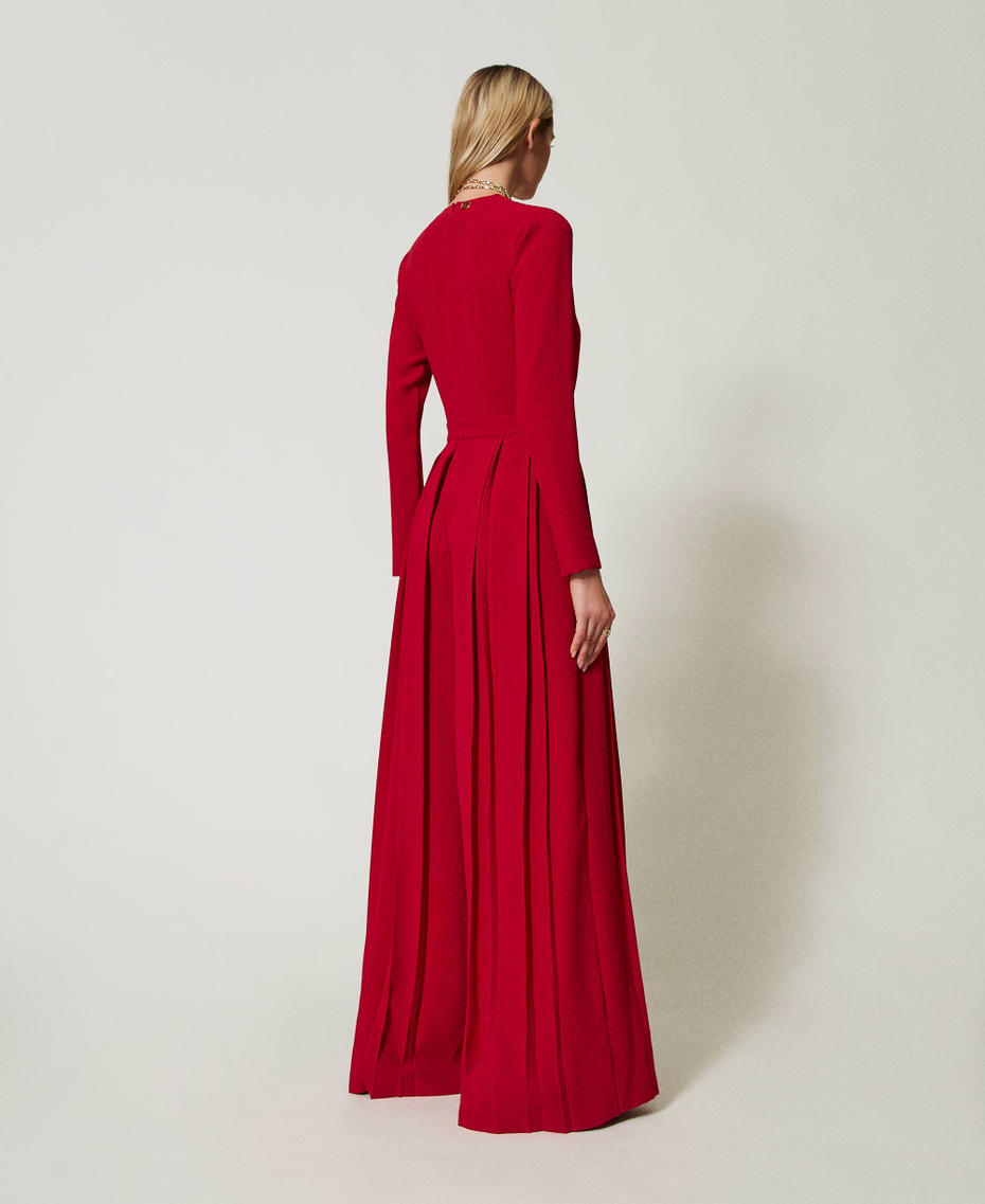 Pleated crêpe jumpsuit with buttons Venetian Red Woman 242TT2170_00740_03