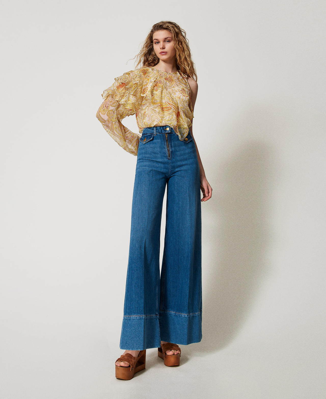 'Capraia' wide-leg jeans with contrasting hem