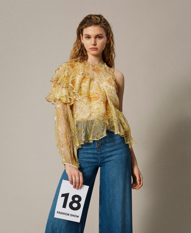 Bluse „Salina“ aus Seidenkrepon Paisleymuster-Printmix Passionsfrucht Frau 251TS2183_12587_PS