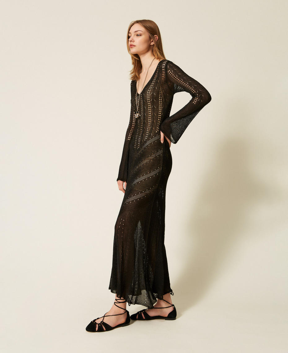 Robe longue en maille avec lurex Noir Lurex Femme 261TT3134_13597_02