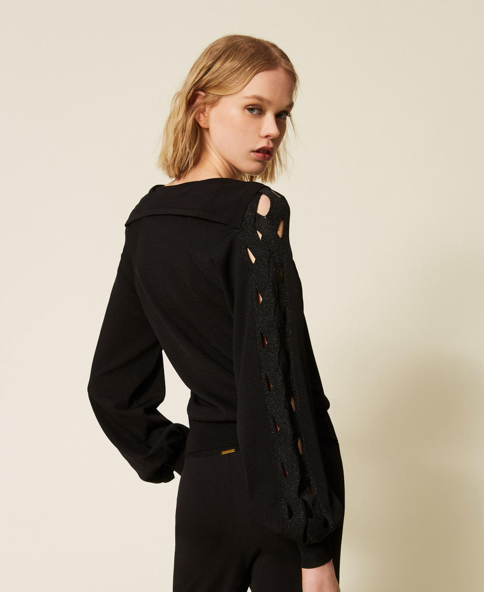 Maglia con maxi collo e trecce Nero Donna 261LL3DAA_00006_03