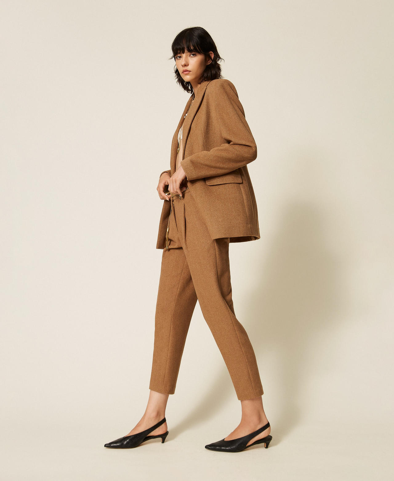 Pantaloni in misto lana chevron Toffee Herringbone Donna 262AT2261_14041_02