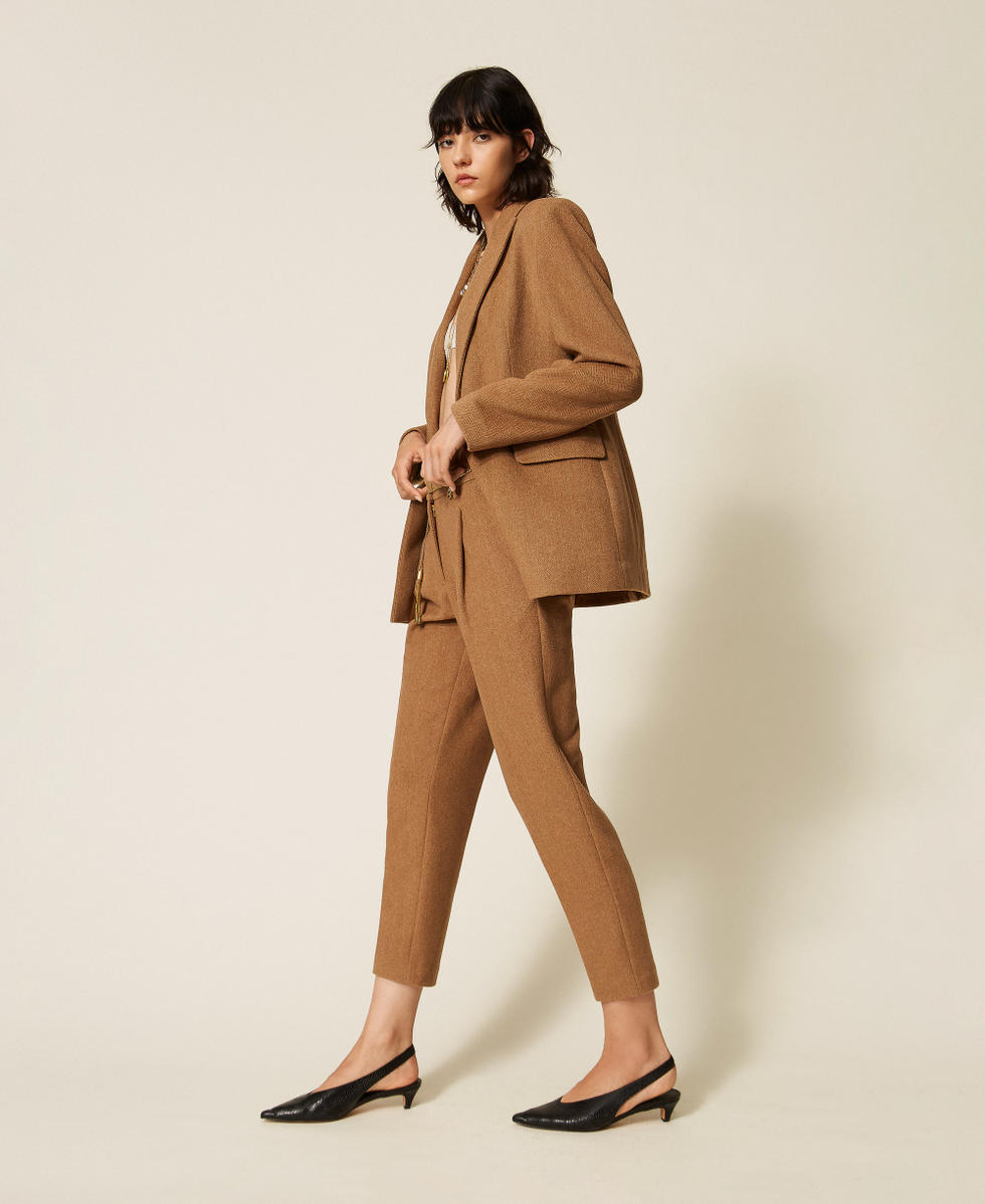 Wool blend trousers with chevron pattern Toffee Herringbone Woman 262AT2261_14041_02