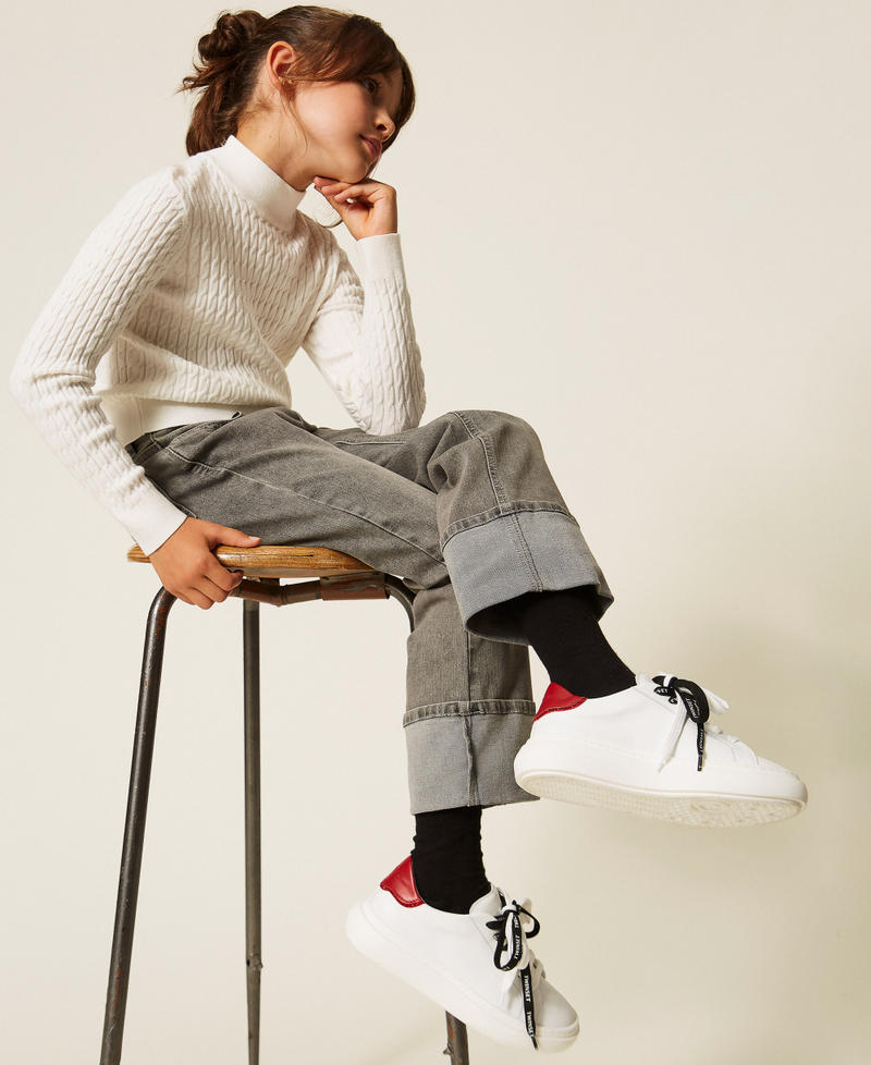 Leather trainers with logo Two-tone Off White/Red Ruby Girl 262GCJ032_13725_A0