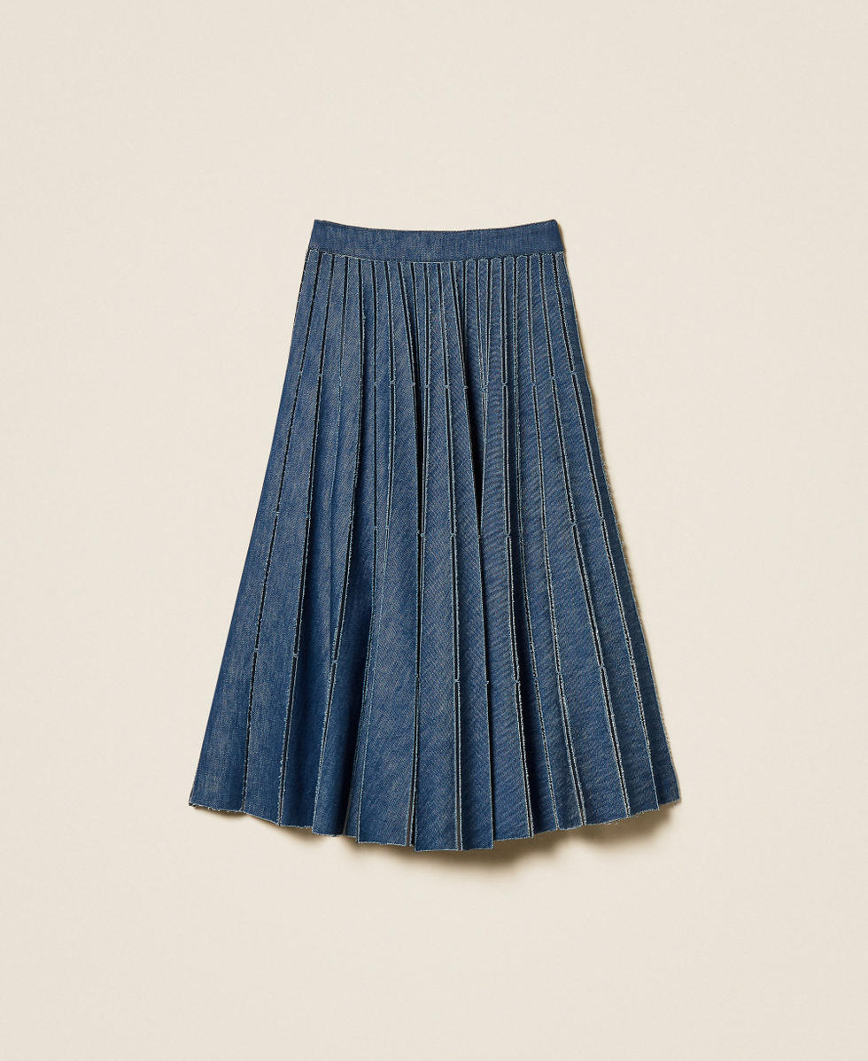 Long pleated denim skirt