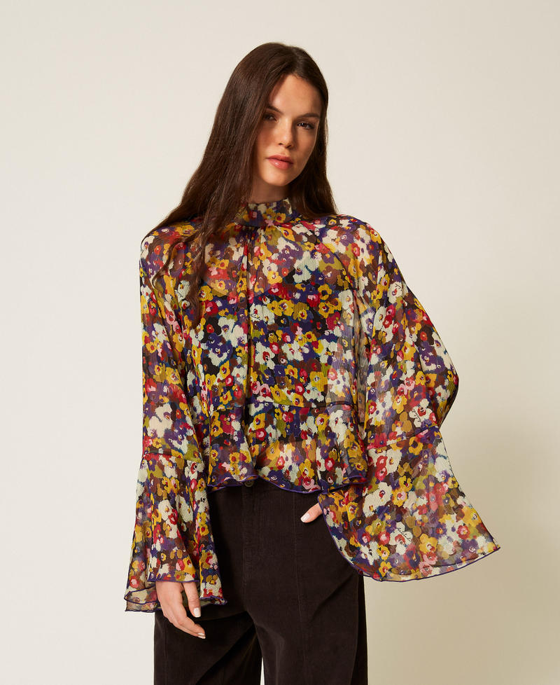 Recycled creponne blouse with print Winter Bouquet Print Woman 252AT2071_12886_01