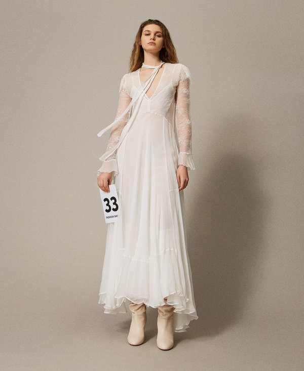 Robe longue « Giglio » en dentelle et soie