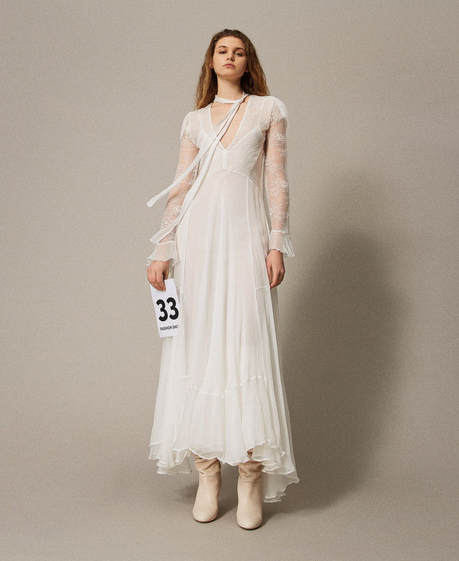 Maxikleid „Lilie“ aus Spitze und Seide Weiß Schnee Frau 251TS2091_00282_PS