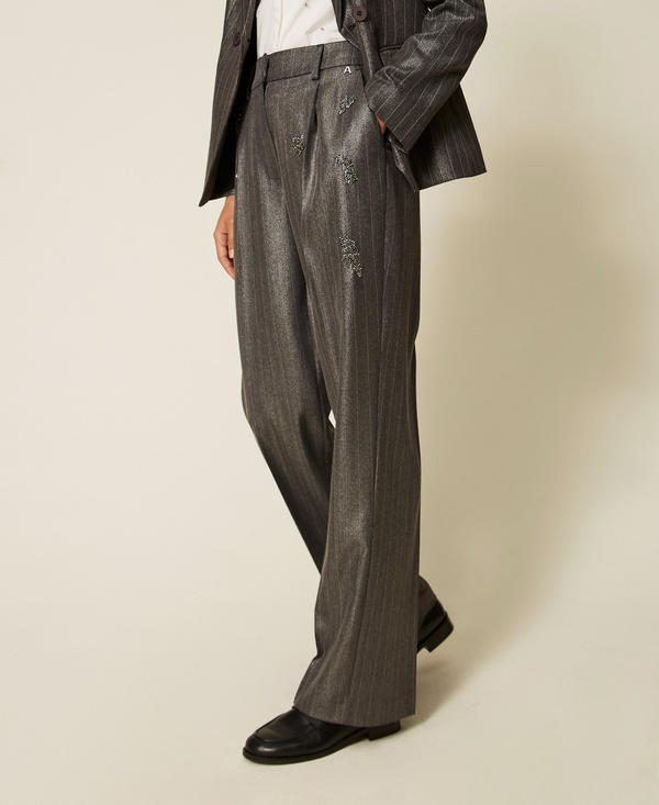Pantalon palazzo ray&eacute; avec broderie
