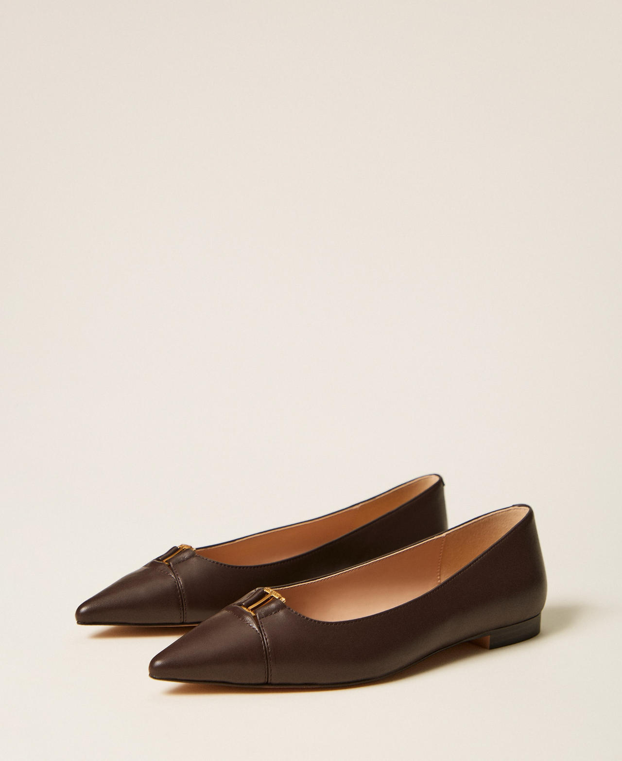 Ballerines en cuir avec logo Marron Darkness Brown Femme 262TCP010_13411_02