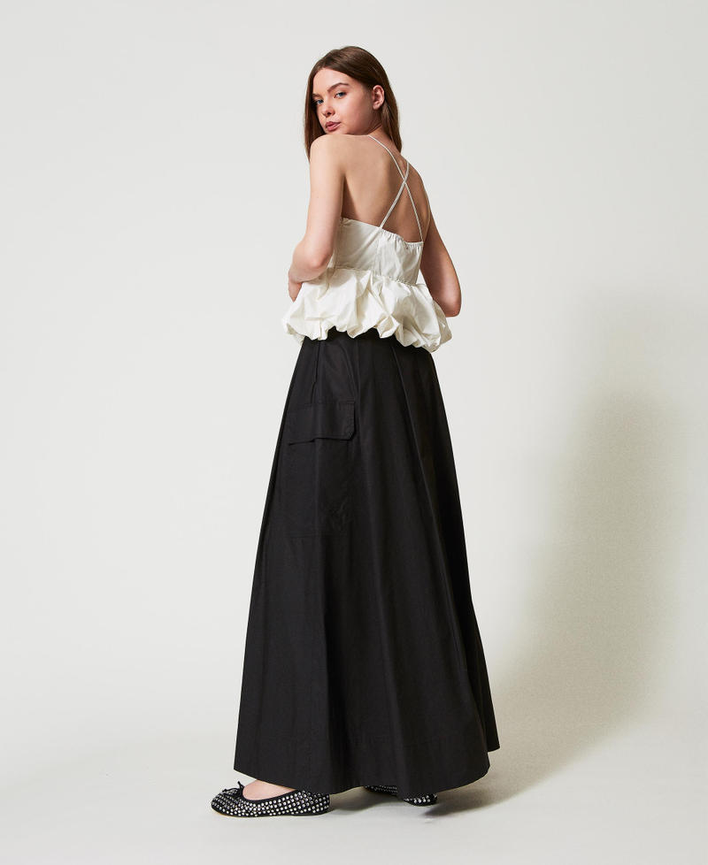 Long poplin skirt with pleats Black Woman 251AP2307_00006_03