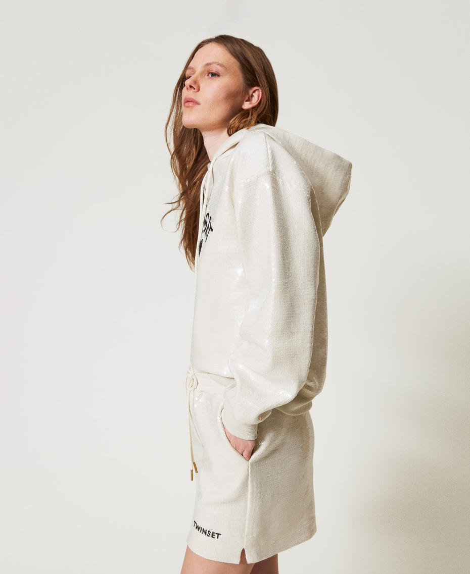 Full sequin hoodie Beige Woman 251LL2SAA_00003_02