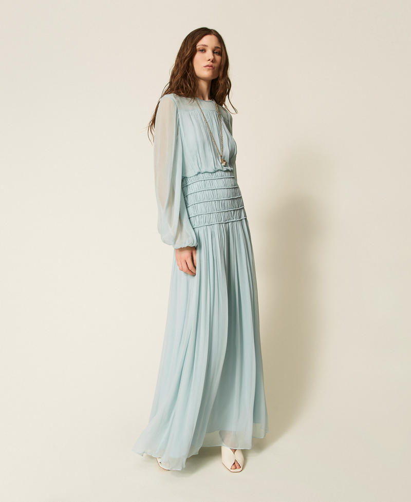 Long cr&eacute;pon dress Dusty Sky Blue Woman 261TT2042_13451_02