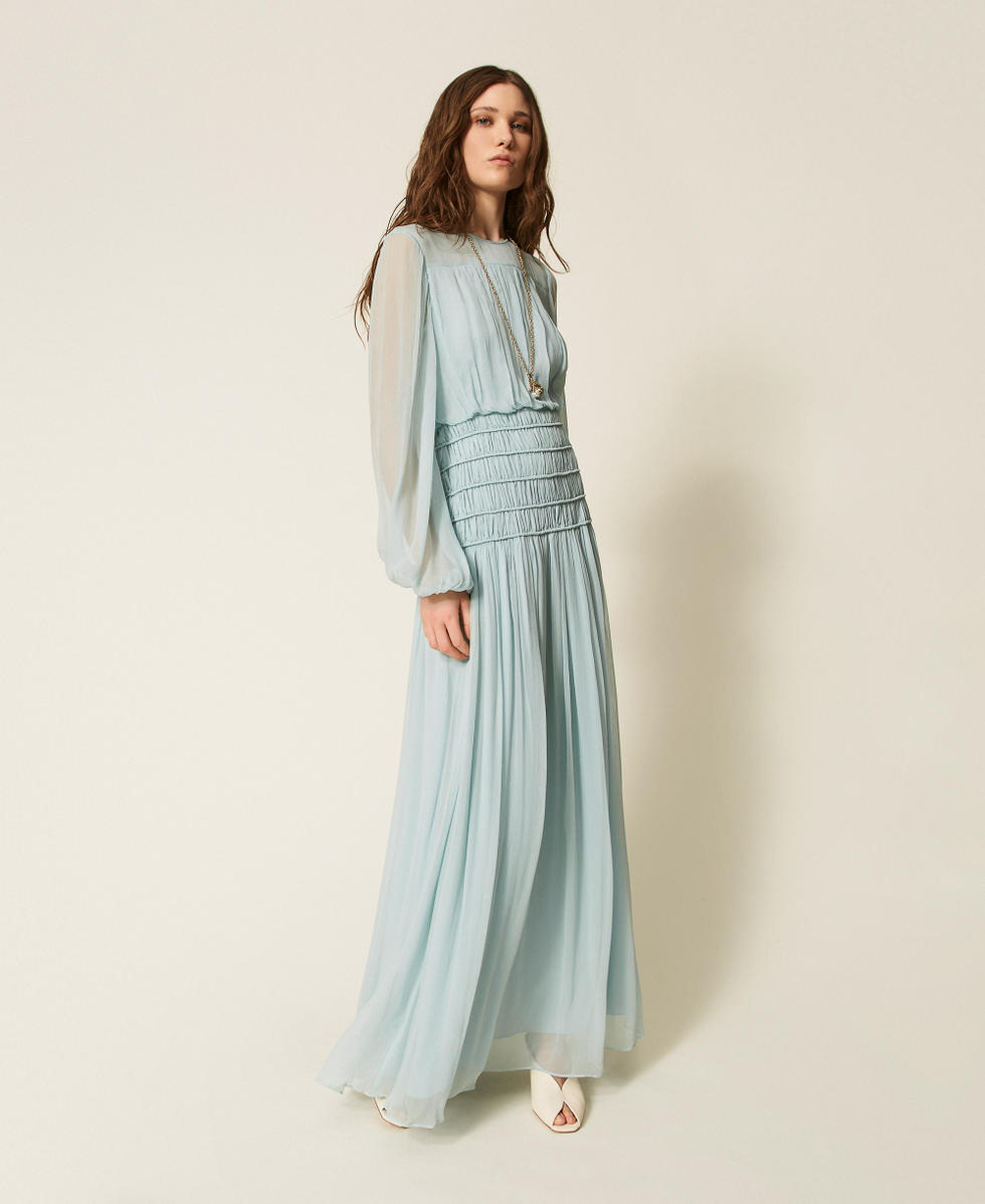 Abito lungo in creponne Azzurro "Dusty Sky" Donna 261TT2042_13451_02