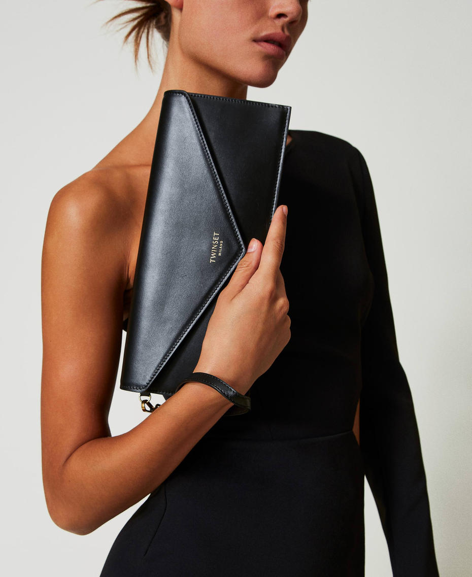 Leather clutch with logo Black Woman 242TB7195_00006_S0