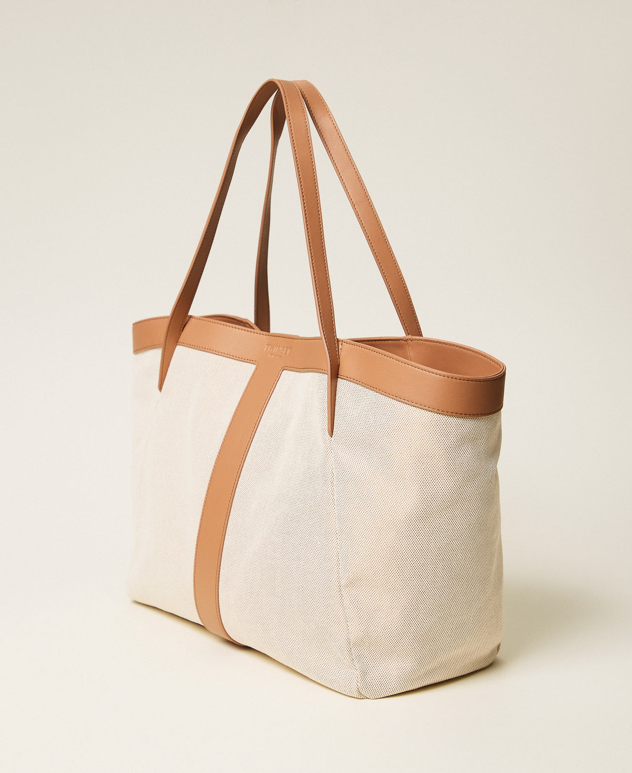 Borsa shopper in canvas e pelle Beige "Rope" Donna 261TD8530_12145_02