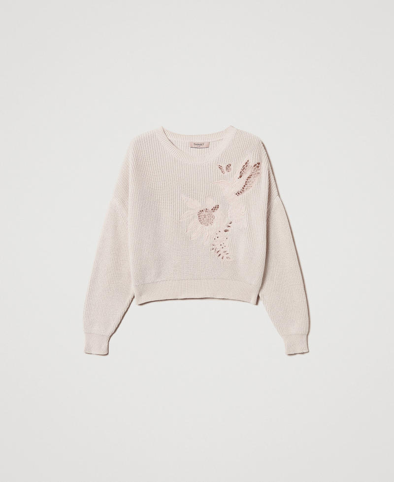 Jumper with inlaid embroidery Light Natural Woman 251TP3581_12227_S0