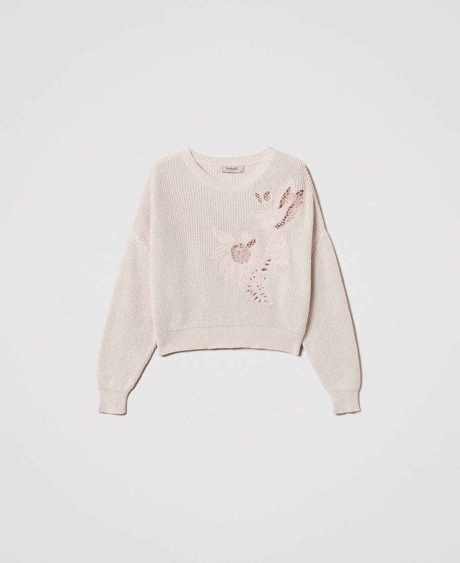 Jumper with inlaid embroidery Light Natural Woman 251TP3581_12227_S0