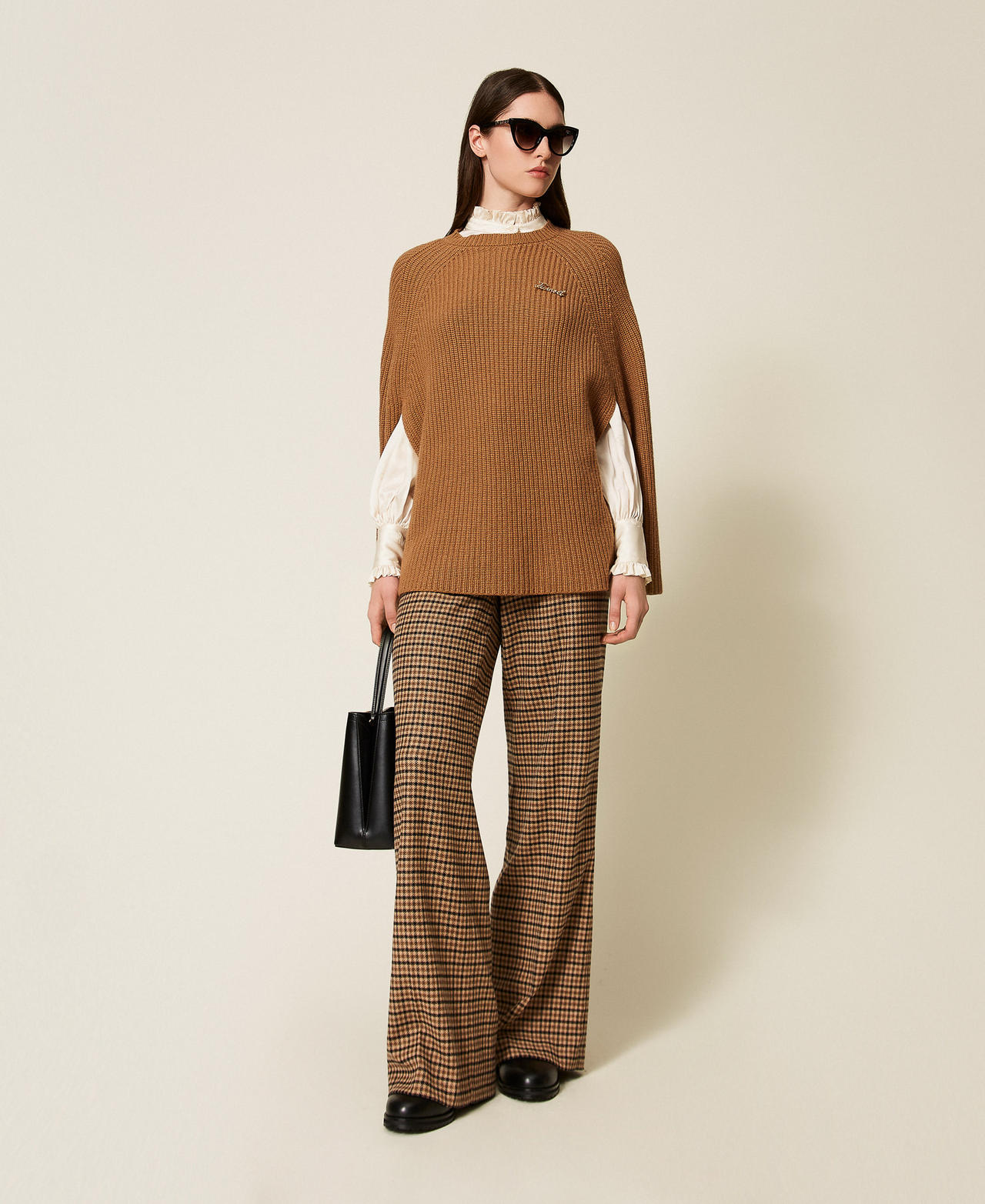 Wool blend cape jumper Alpaca Brown Woman 252TT3421_12538_01