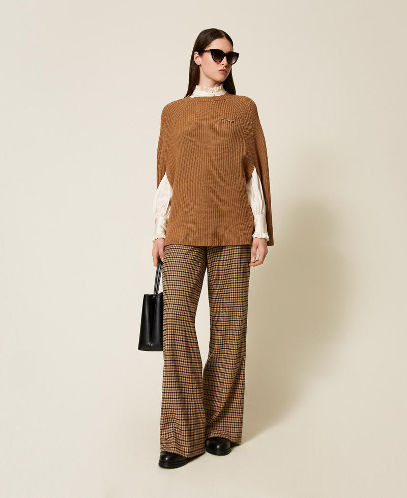 Wool blend cape jumper Alpaca Brown Woman 252TT3421_12538_01