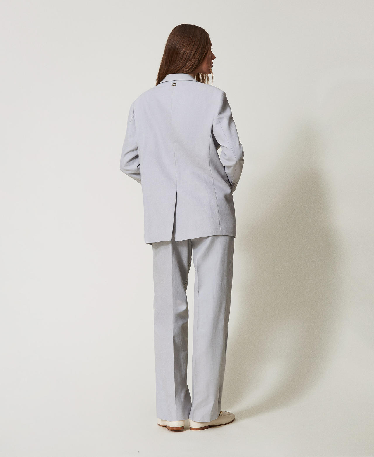Cotton and linen twill trousers Light Ash Grey Woman 251TP2763_12147_03
