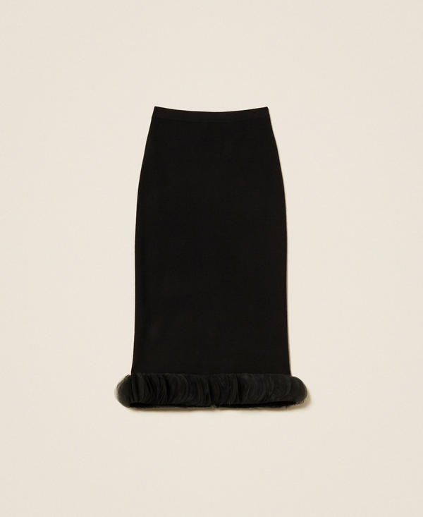 Midi knit skirt with organza