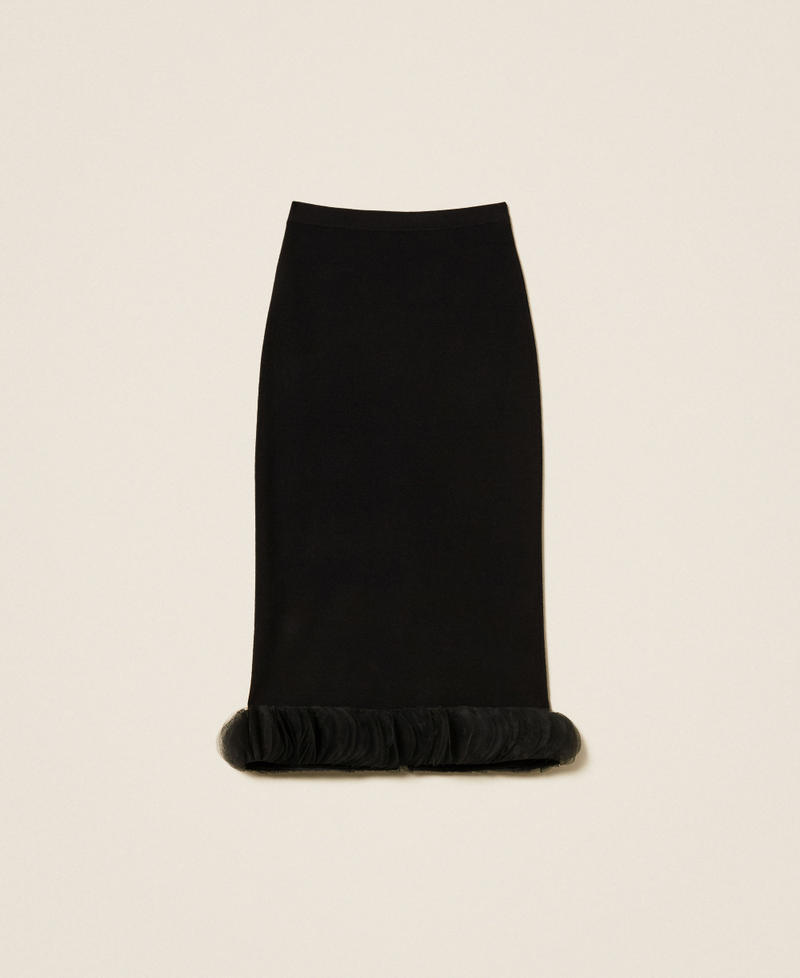 Midi knit skirt with organza Black Woman 252AP3013_00006_S0