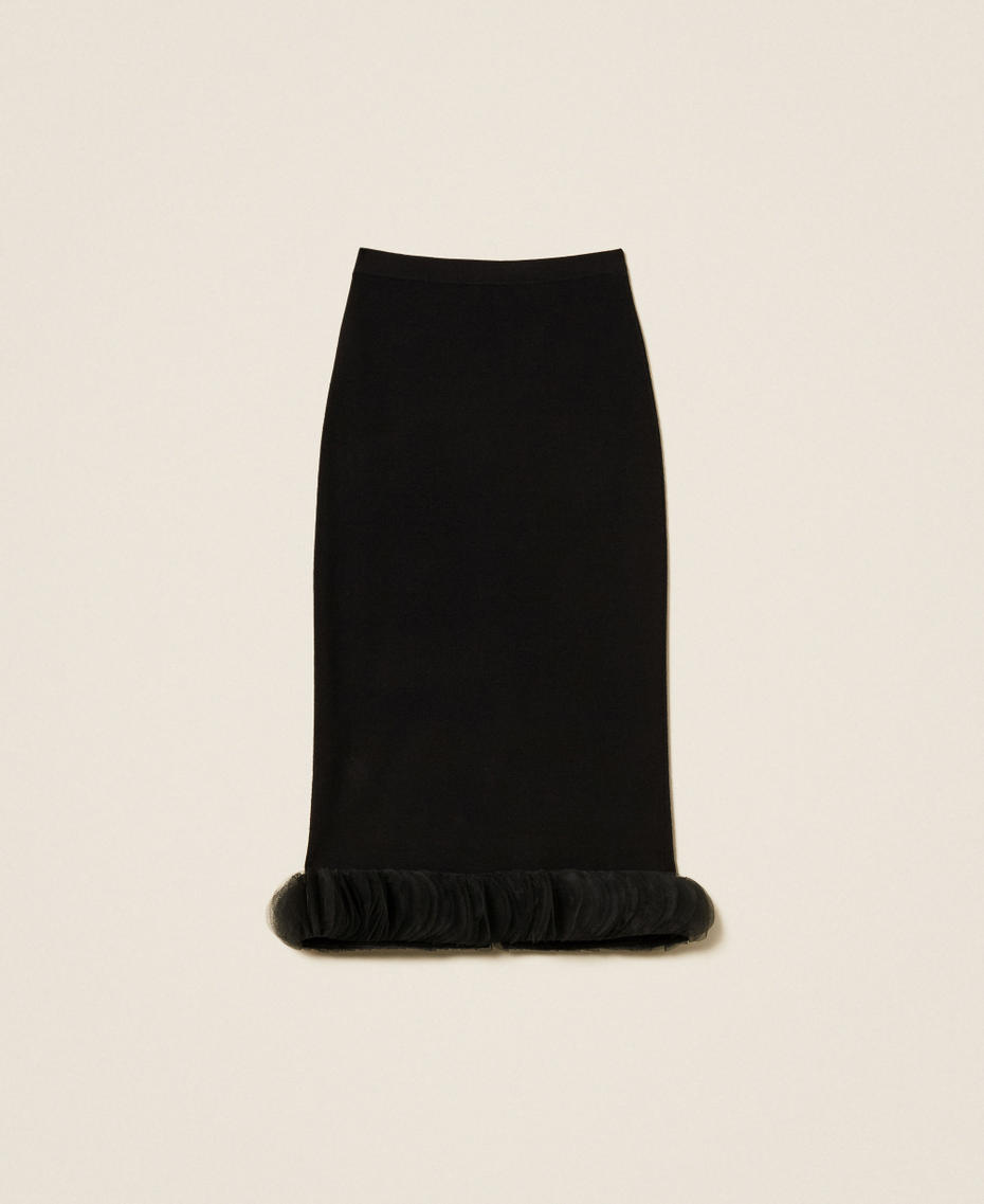 Midi knit skirt with organza Black Woman 252AP3013_00006_S0