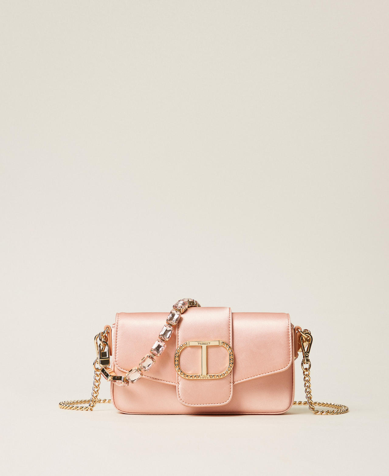 Twinset Sacs - Sac à bandoulière « Amie » en satin avec strass, Rose Poudre, Taille Unique