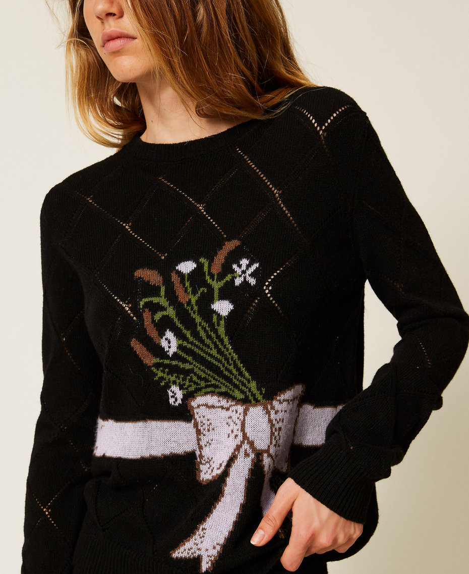 Treeblend yarn jumper with inlay Black Woman 252TP3341_00006_04