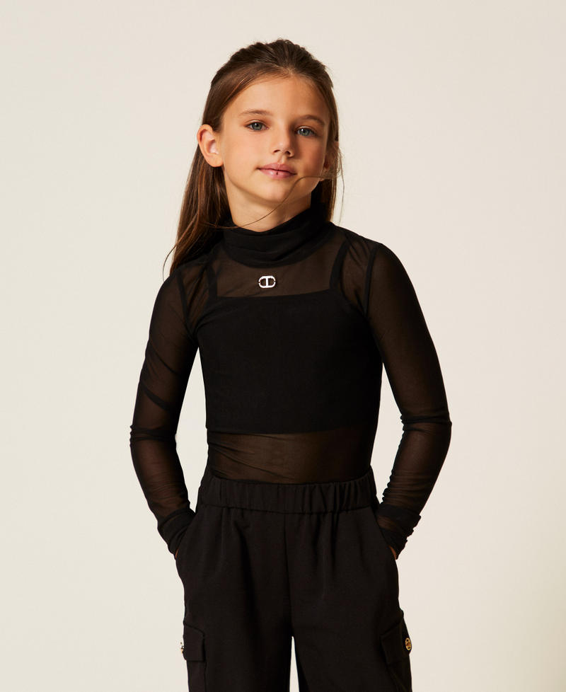 Tulle top with logo Black Girl 252GJ2310_00006_01