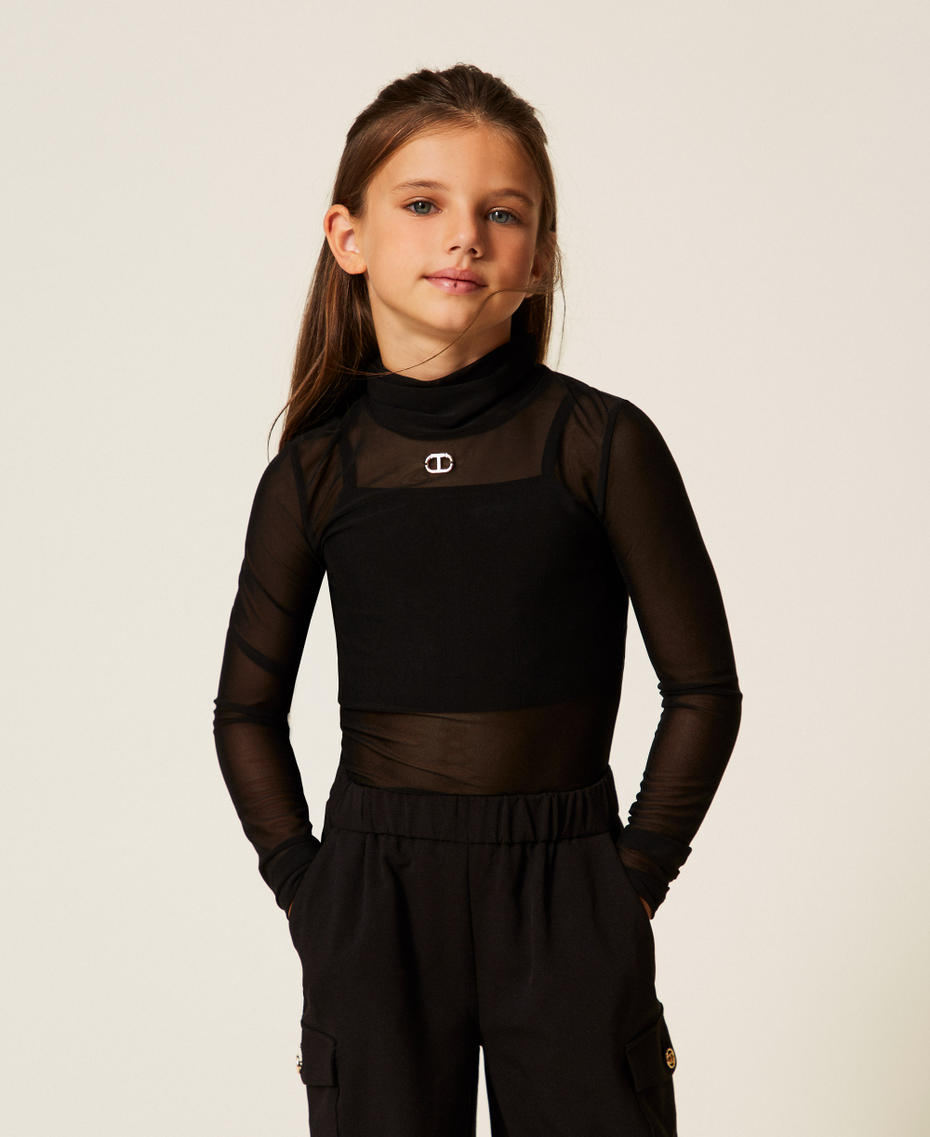 Tulle top with logo Black Girl 252GJ2310_00006_01