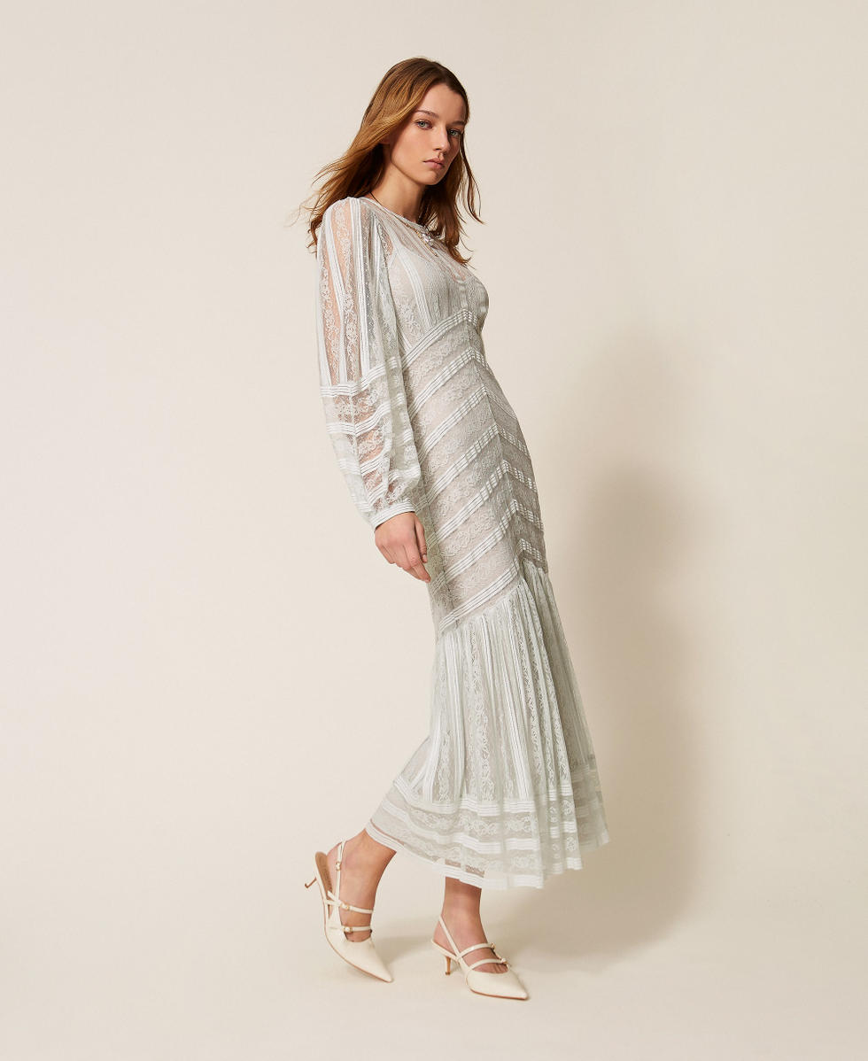 Long striped lace dress Woman, Light blue | TWINSET Milano