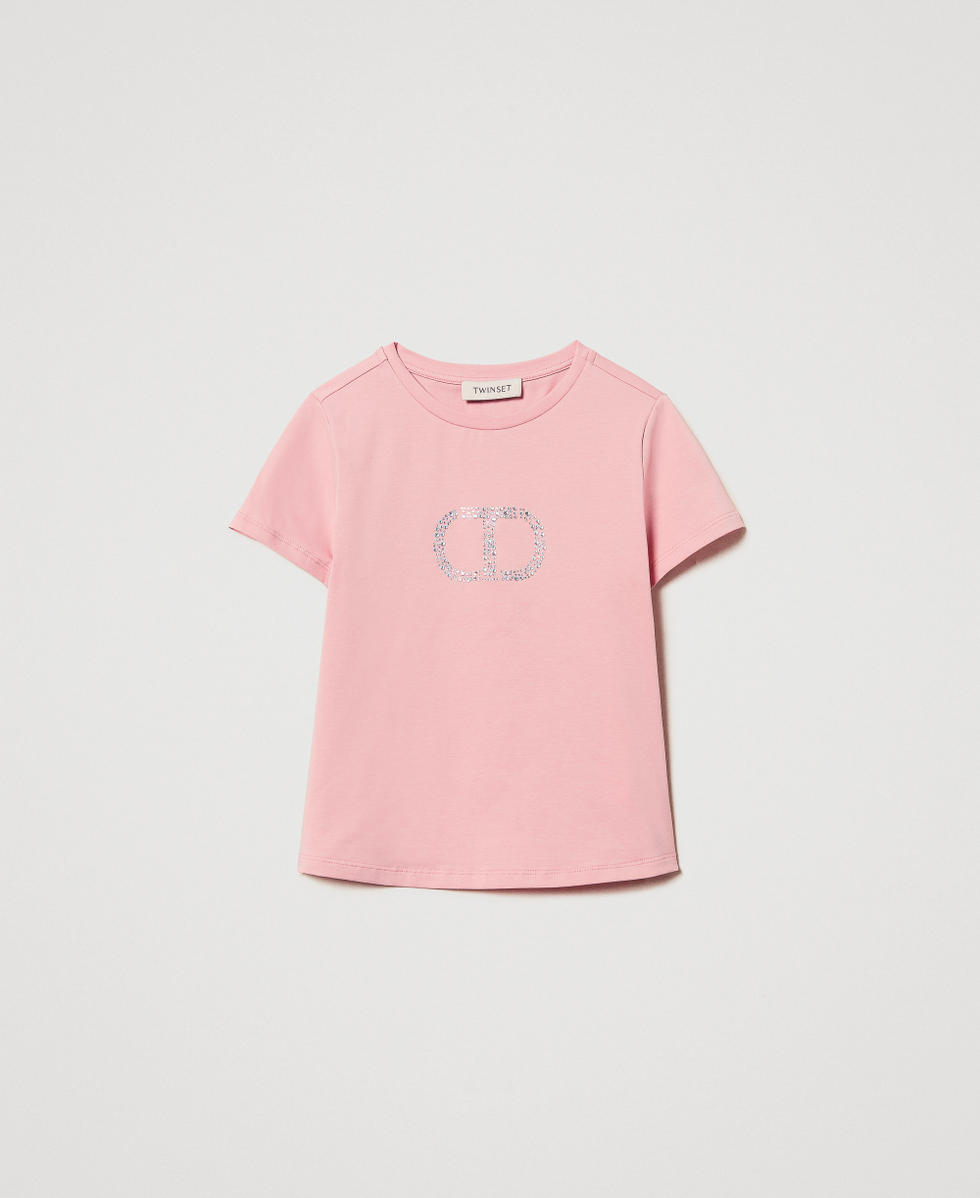 T-shirt con Oval T strass Sweet Rose Bambina 251GJ2485_00533_S0