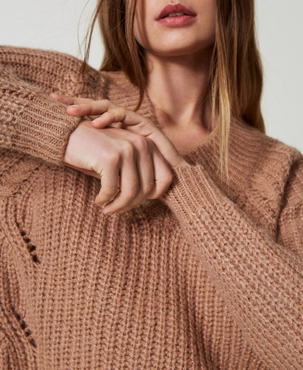 Rib and cable knit jumper Beaver Brown Woman 242AT3213_11960_04