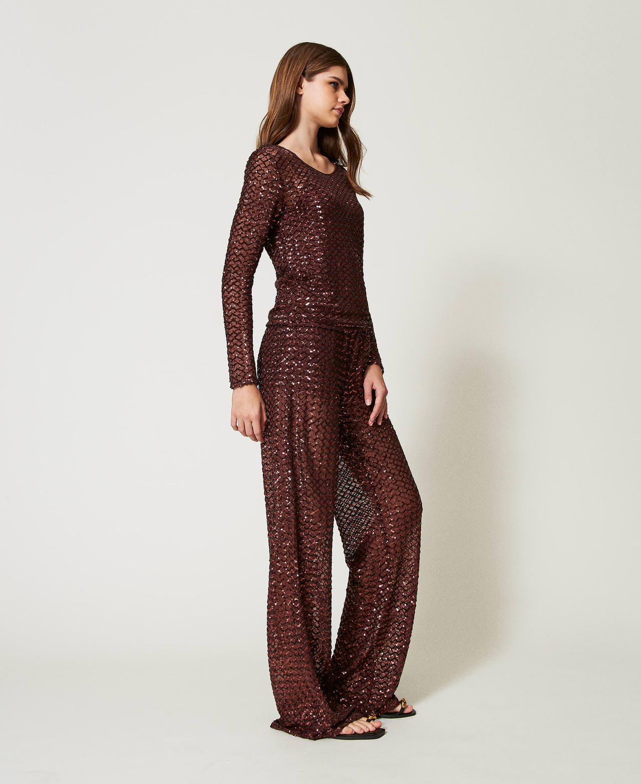 Tulle trousers with sequins Brown Stone Woman 251LB2QBB_12133_02