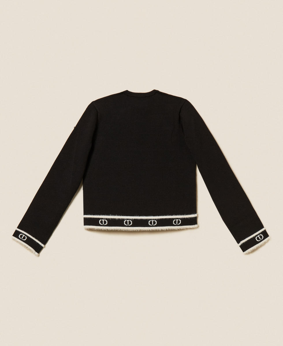 Jumper with Oval T buttons Two tone Black/Off White Girl 252GJ3073_11656_S1