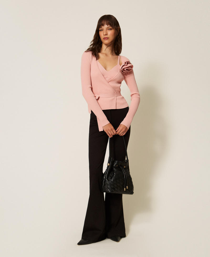 Knit cardigan and top set with brooch Pink Dancer Woman 261AP3105_10021_T0