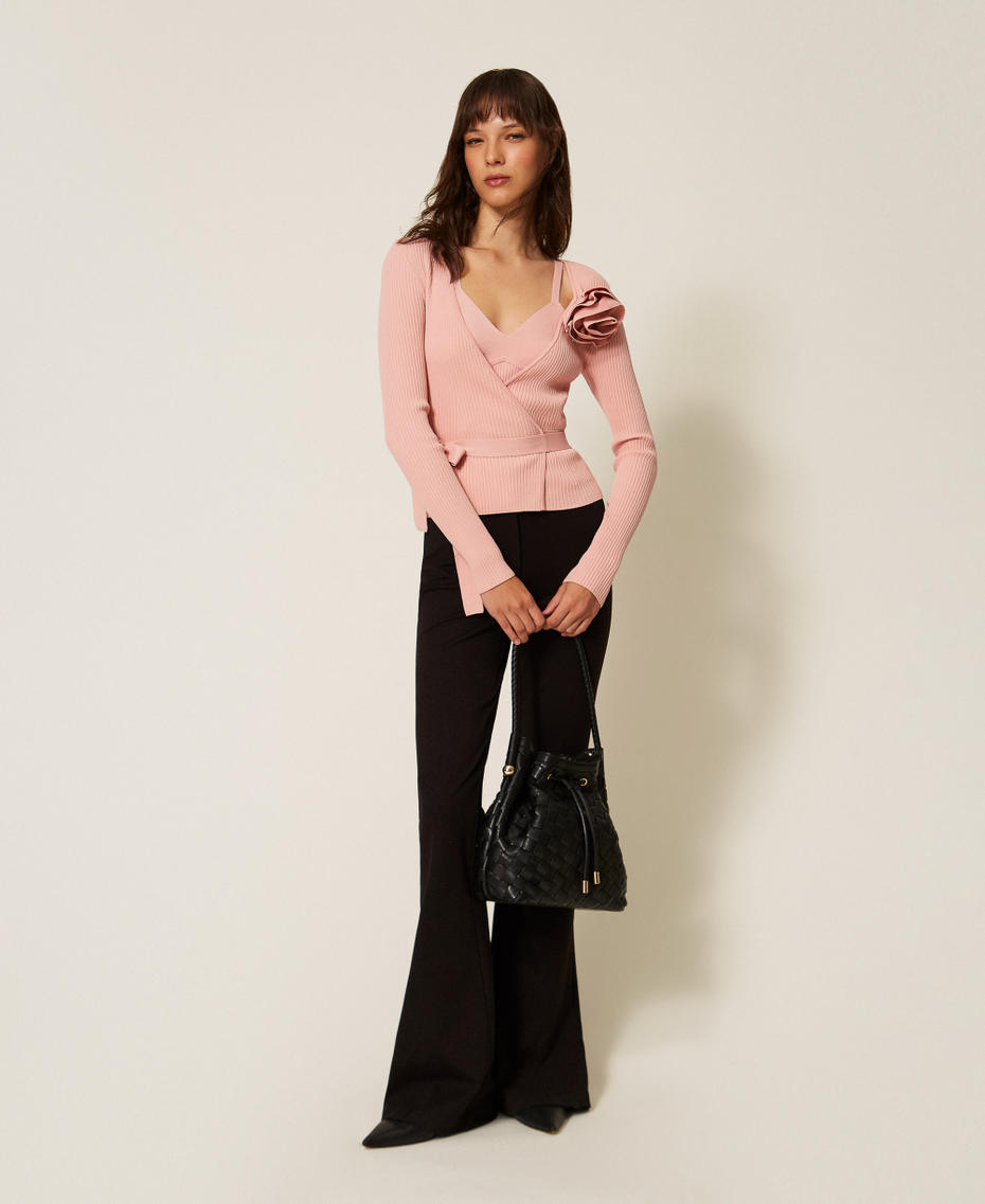 Knit cardigan and top set with brooch Pink Dancer Woman 261AP3105_10021_T0