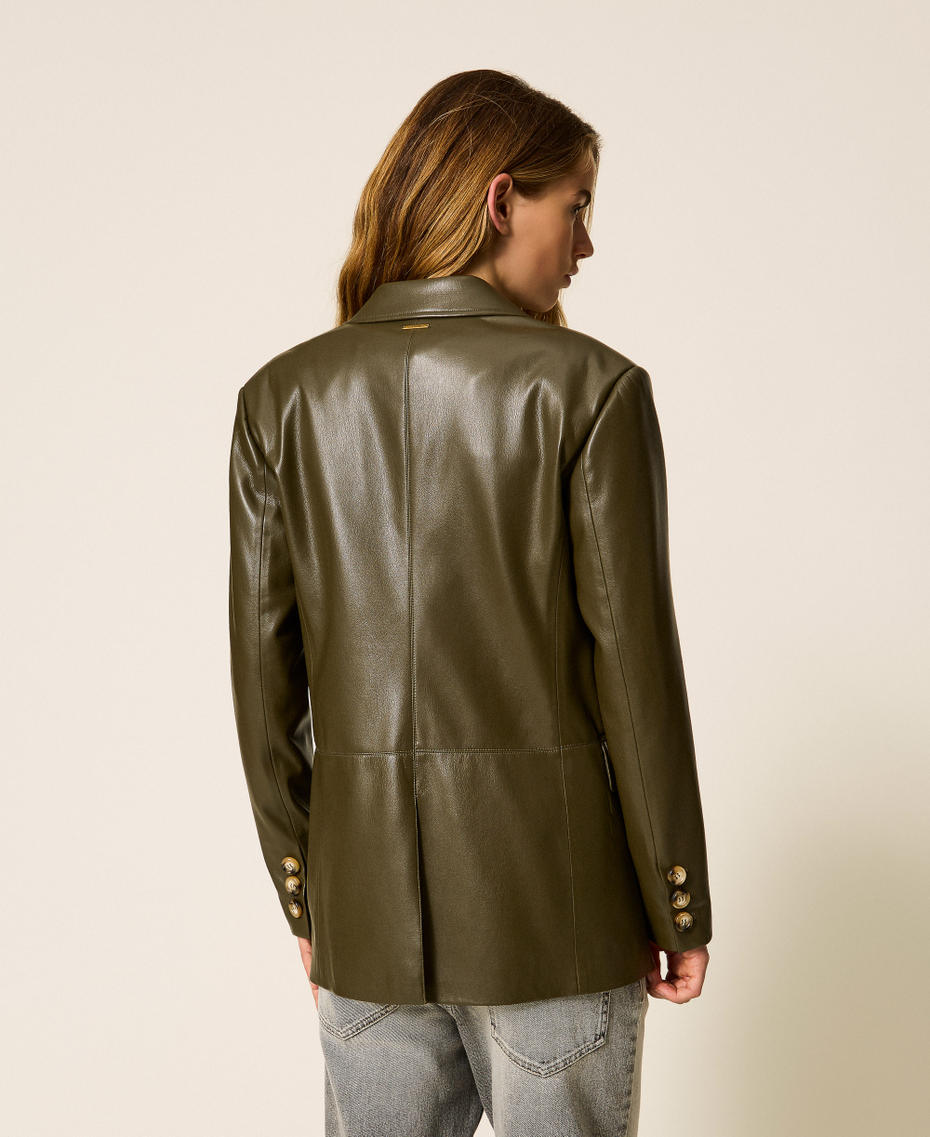 Leather-like blazer Green Olive Woman 252LI2EAA_12655_03