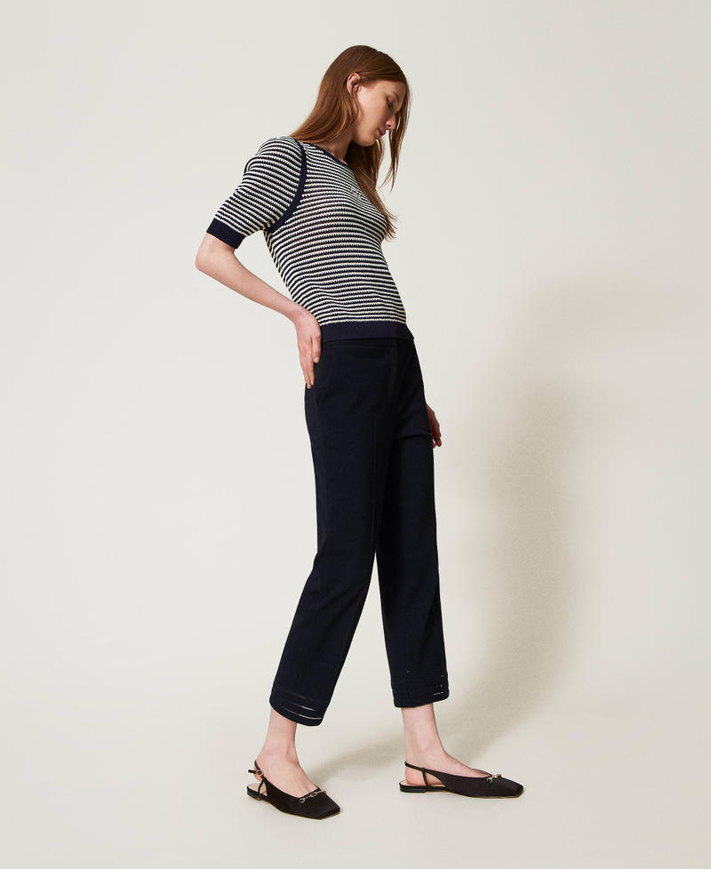 Straight fit trousers with embroidery Blue Night Woman 251TP2042_00238_02