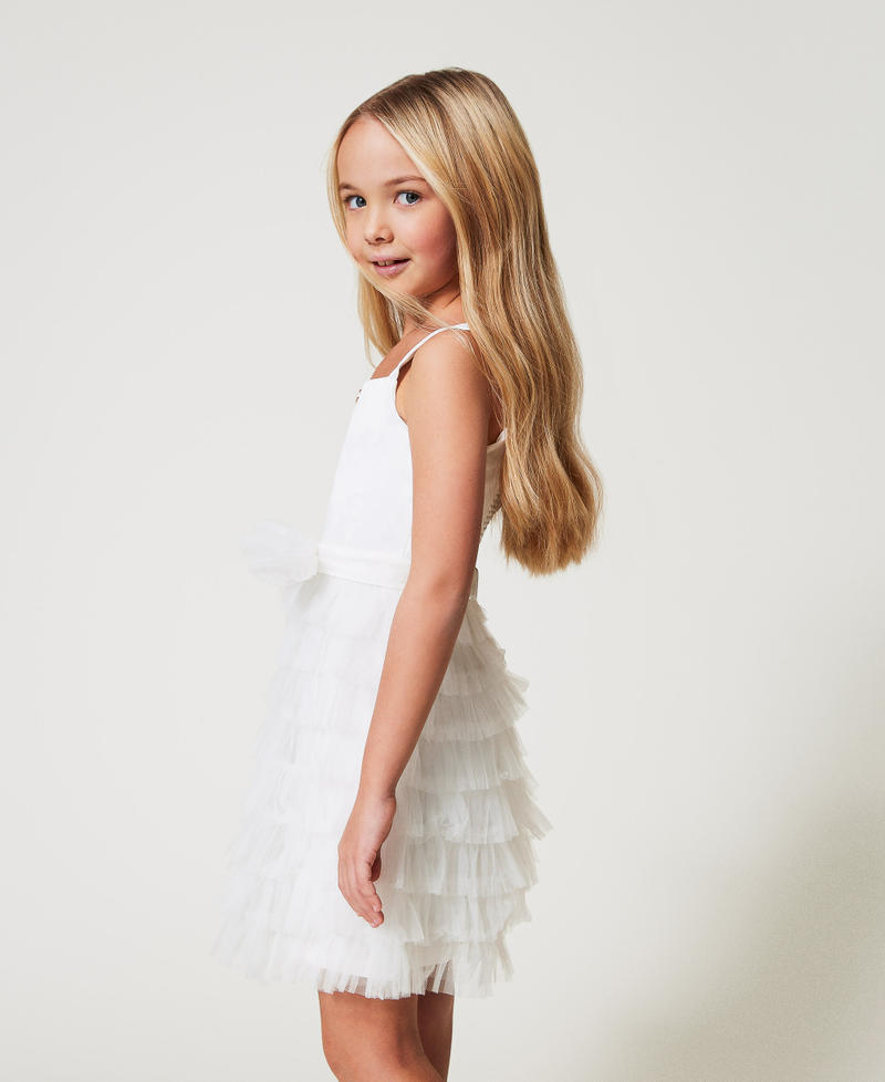 Duchesse and tulle short dress "Ice" White Girl 251GJ2QS0_00808_02