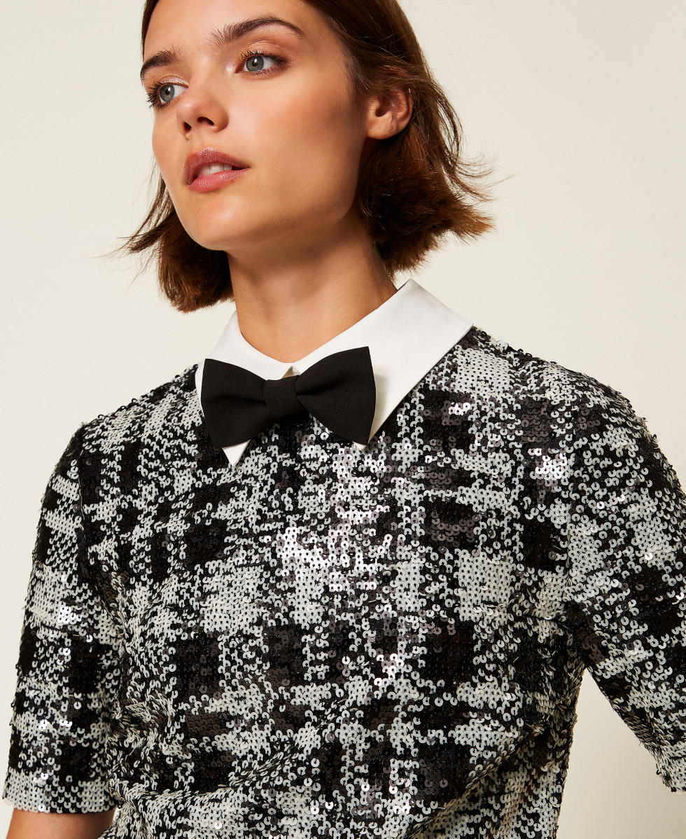 Short sequin dress with check pattern B&W Sequins Check Woman 252AT2261_12922_04