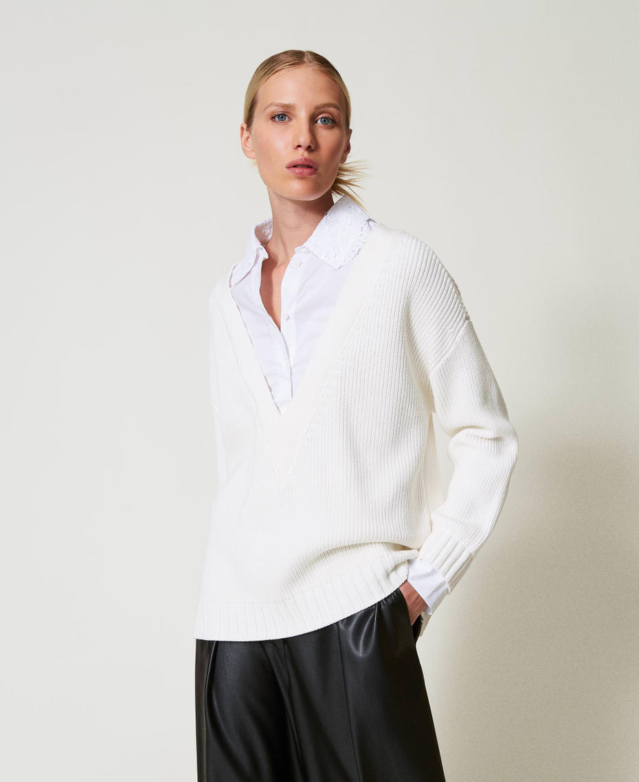 Maglia con inserto a camicia Madreperla Donna 251TP3390_00059_01