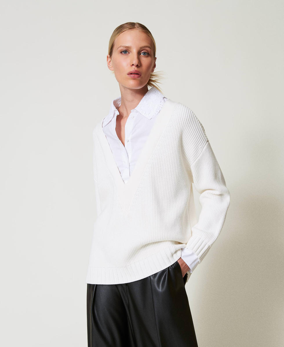 Jumper with mock shirt Mother Of Pearl Woman 251TP3390_00059_01