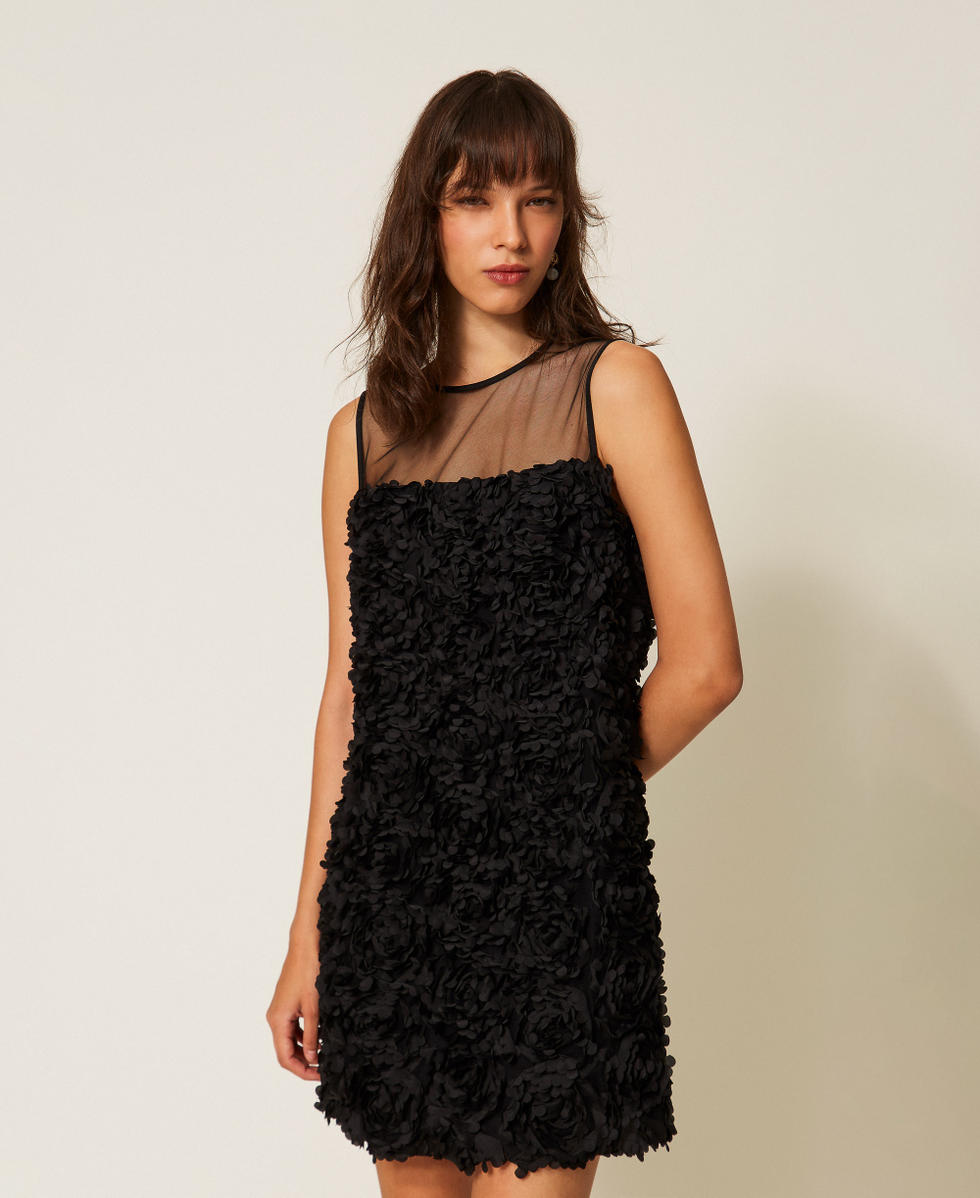 Abito corto in tulle con fiori Nero Donna 261AP2230_00006_01