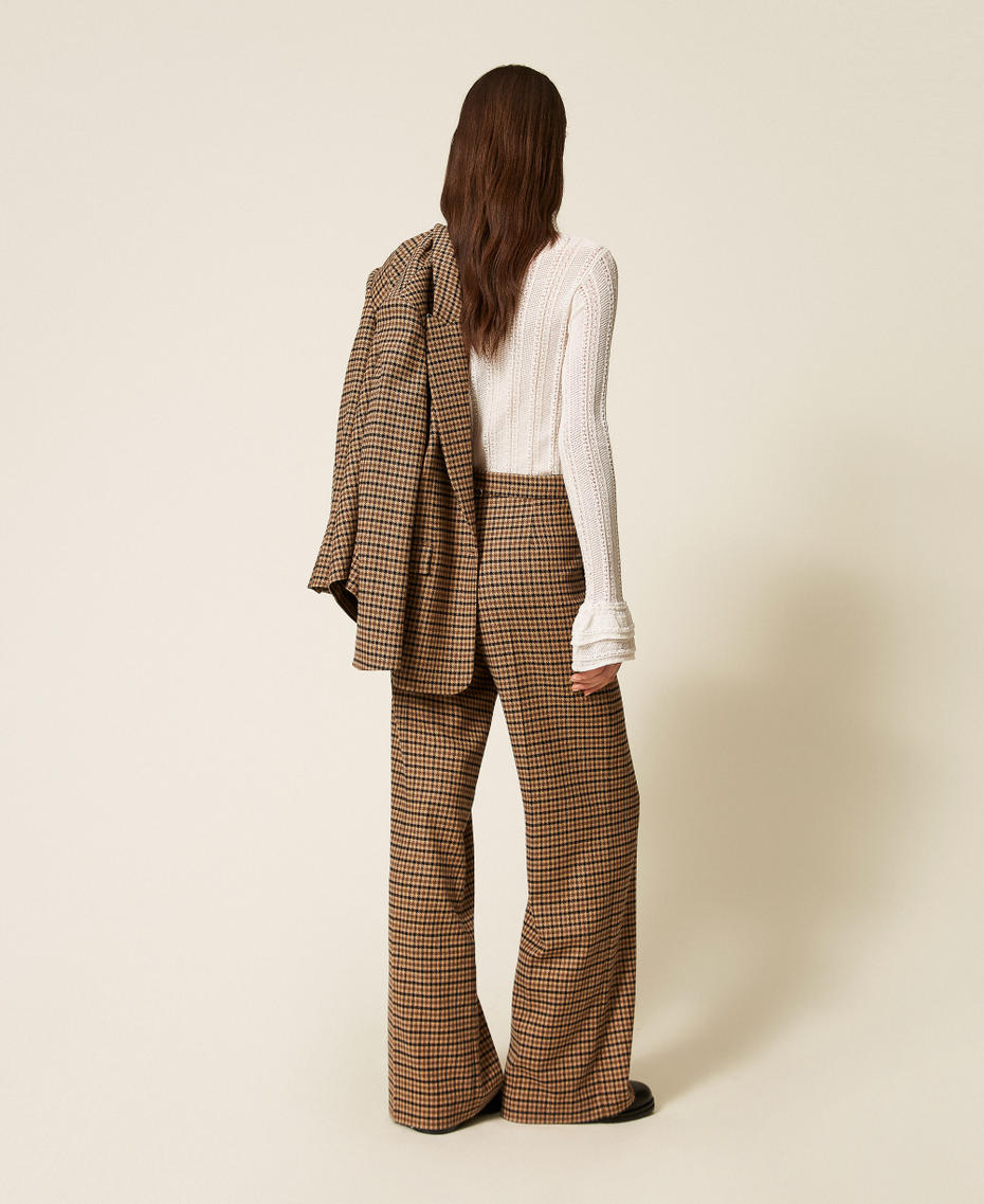 Wool blend chequered trousers Camel/Black Small Check Woman 252TT2421_12884_03