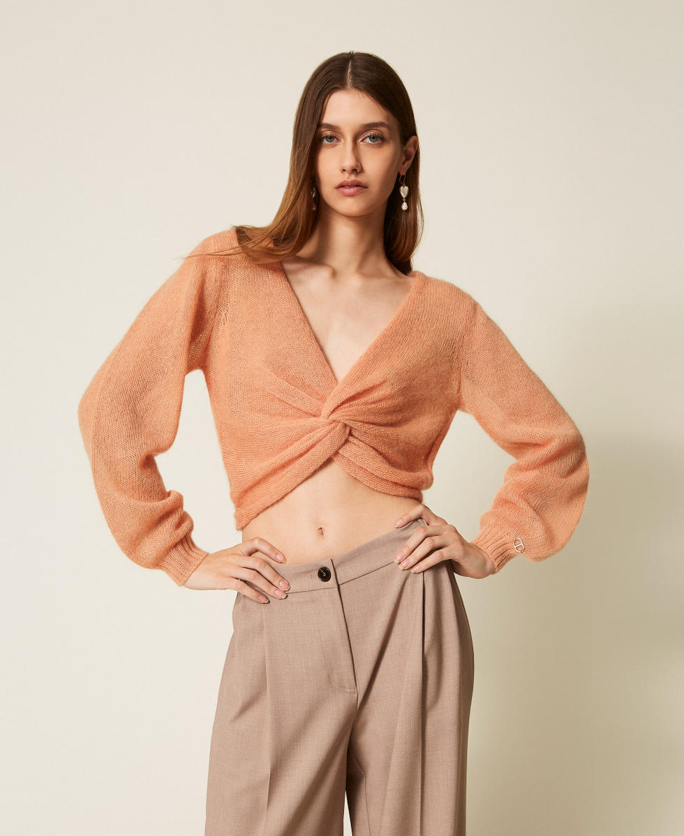  Mohair blend knit shrug Toasted Nut Brown Woman 252TP3525_12606_01