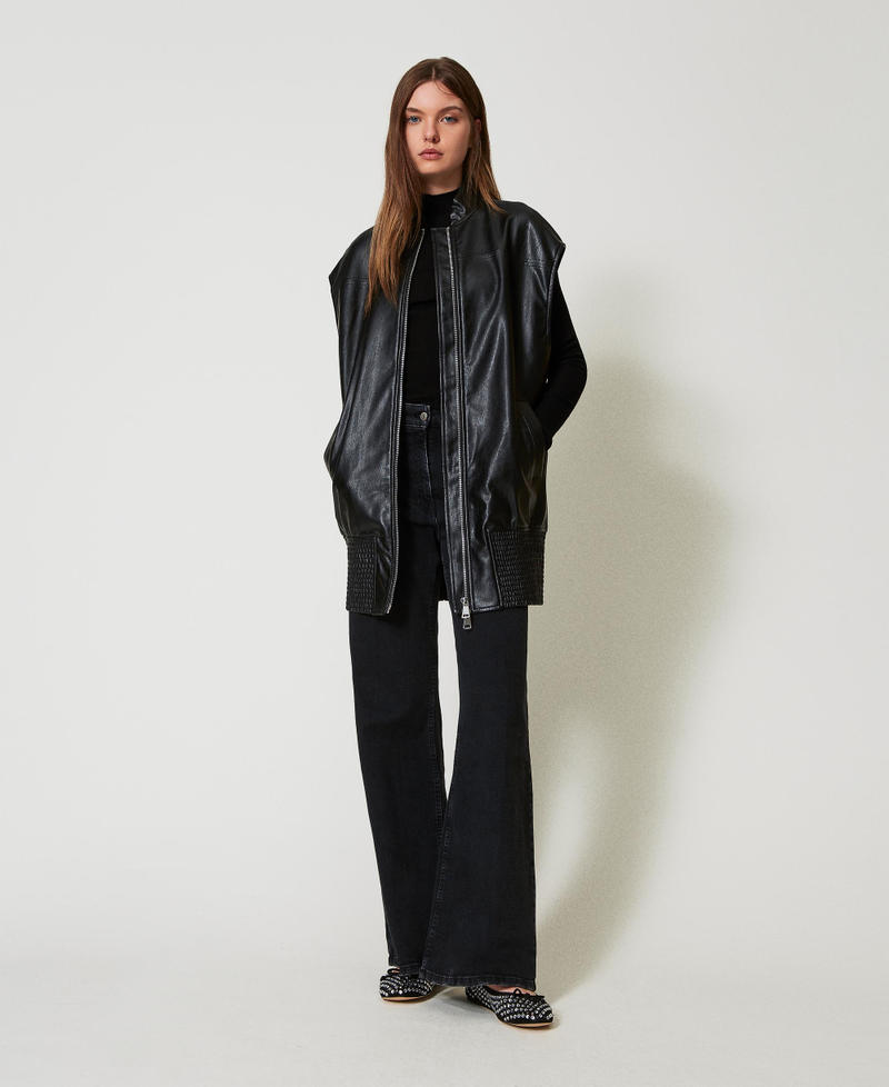 Gilet lungo effetto pelle Nero Donna 251AP2112_00006_0T